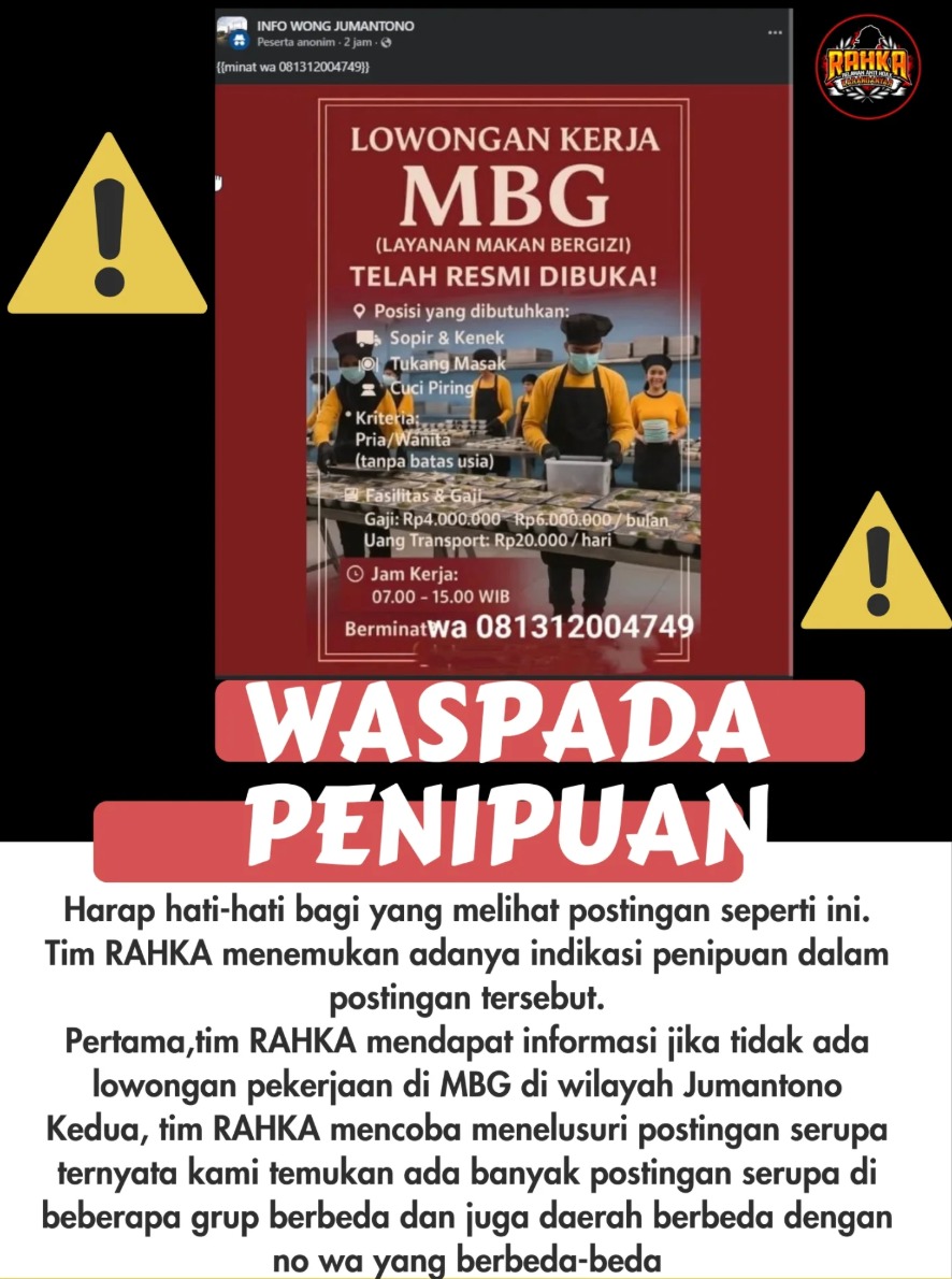 [HOAKS] Lowongan Kerja di MBG Wilayah Jumantoro, Kabupaten Karanganyar