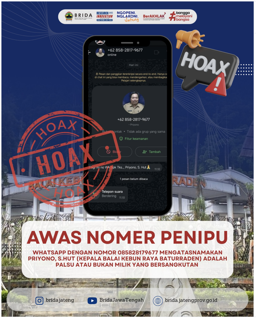 [HOAKS] Nomor Whatsapp Mengatasnamakan Kepala Balai Kebun Raya Baturraden, Bapak Priyono, S.Hut