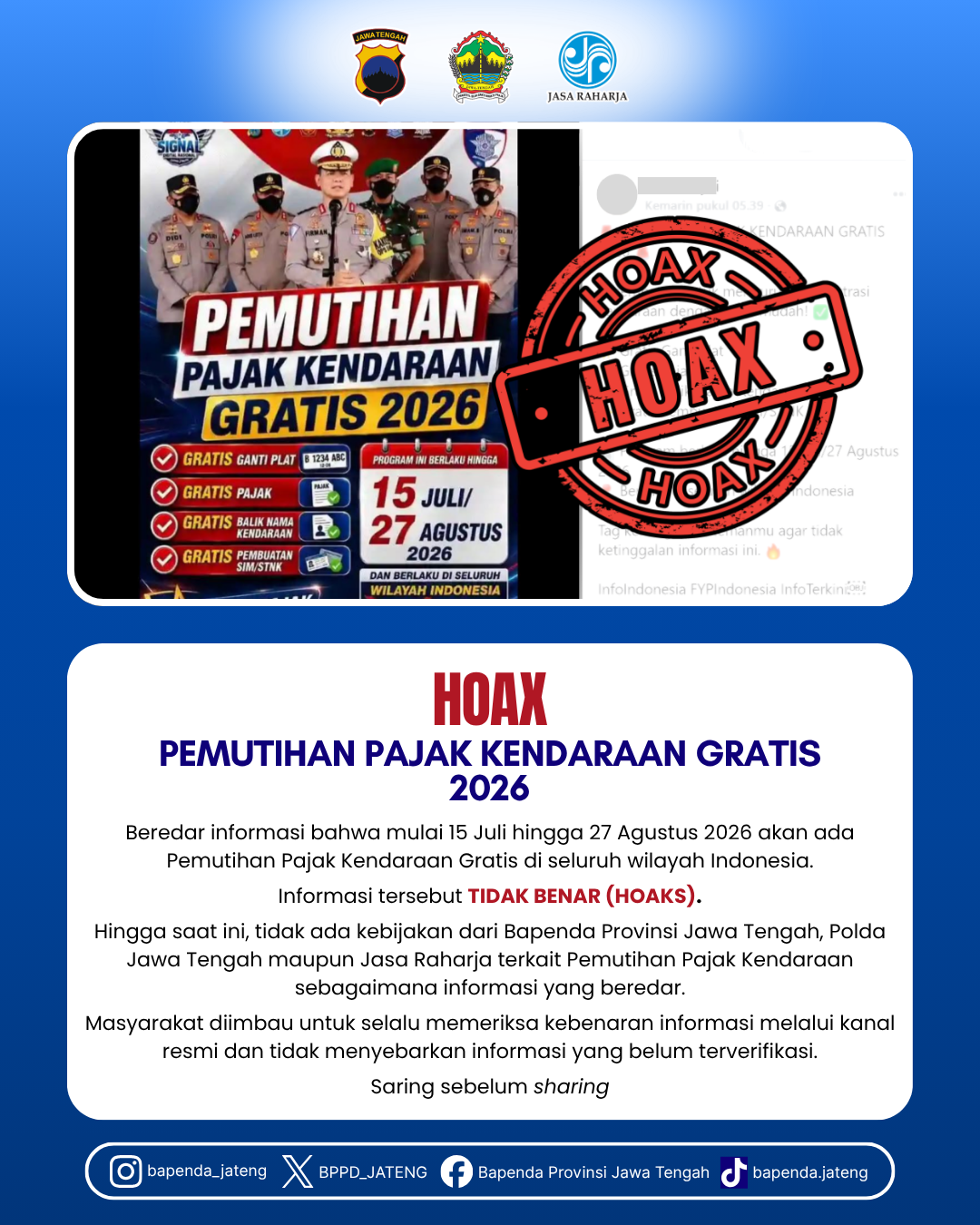 [HOAKS] Pemutihan Pajak Kendaraan Gratis 2026