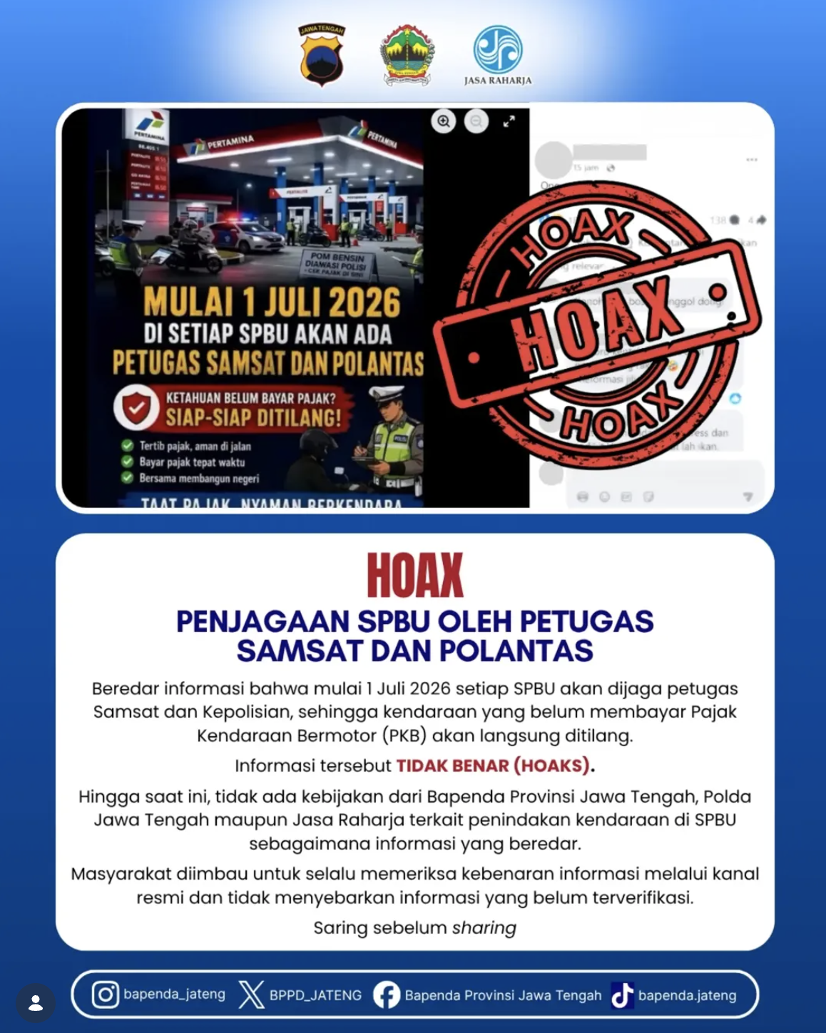 [HOAKS] Penjagaan SPBU oleh Petugas Samsat dan Polantas