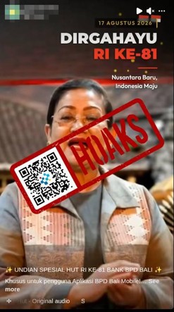 [HOAKS] Istri I Wayan Koster Umumkan Undian Berhadiah Bank BPD Bali