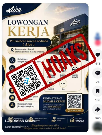 [HOAKS] Tautan Pendaftaran Lowongan Kerja Aice