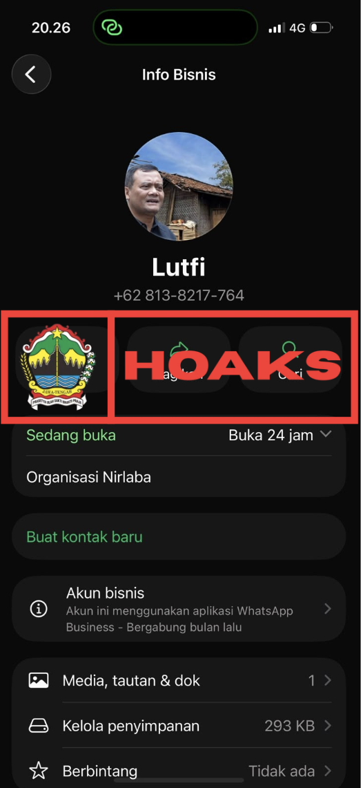 [HOAKS] Nomor Whatsapp Mengatasnamakan Gubernur Jawa Tengah