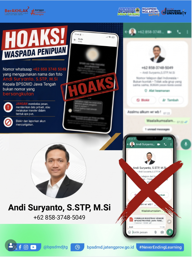 [HOAKS] Nomor Whatsapp Mengatasnamakan Kepala BPSDMD Jawa Tengah