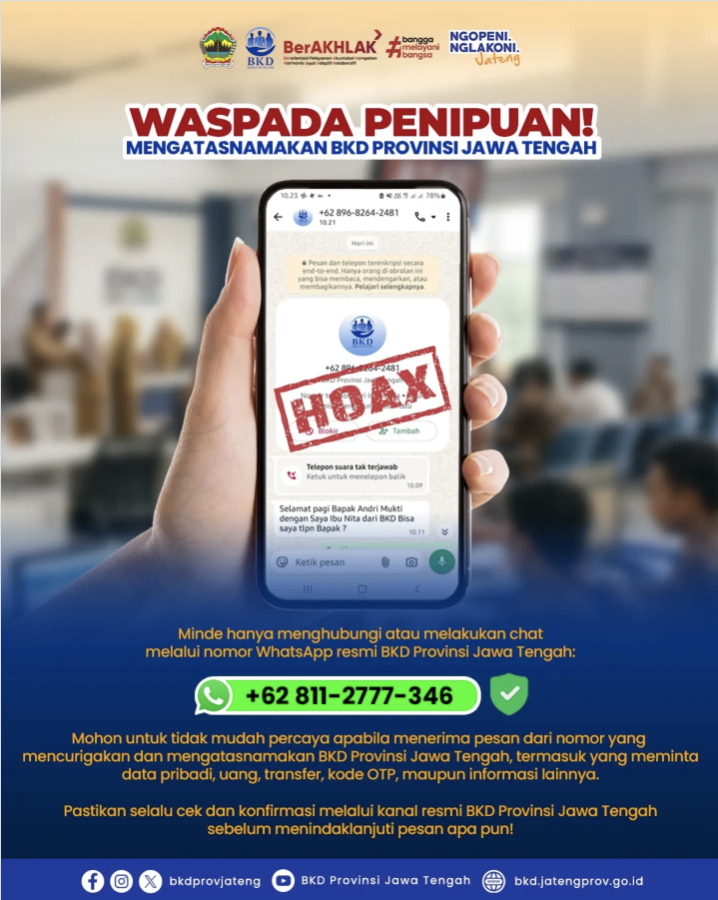 [HOAKS] Nomor Whatsapp Mengatasnamakan BKD Jawa Tengah