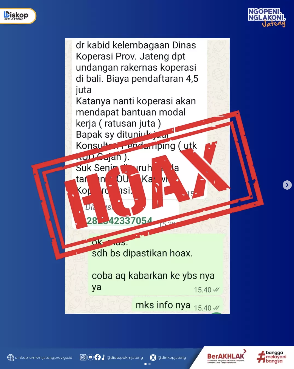 [HOAKS] Mengatasnamakan Dinas Koperasi UKM Provinsi Jawa Tengah